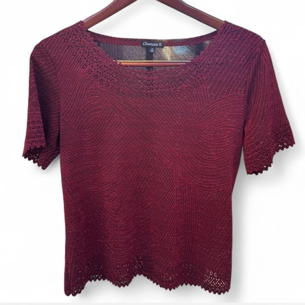 Chances R Burgundy Short Sleeve Knit Top